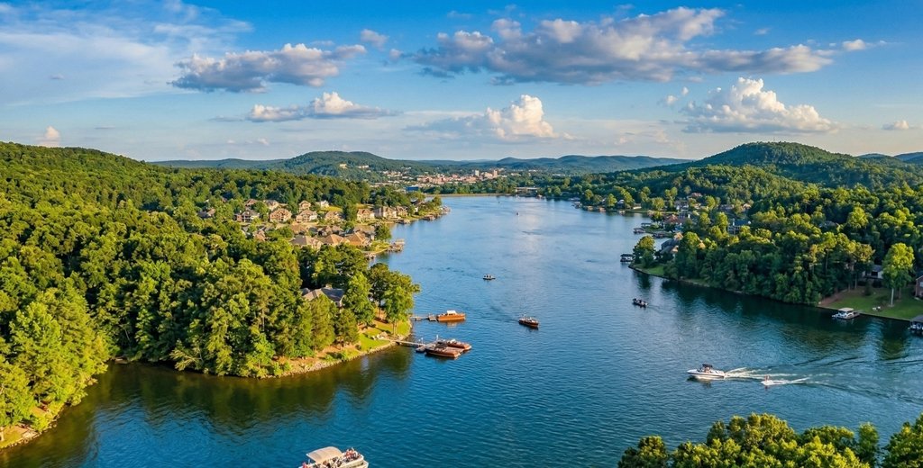 Aerial view of Lake Hamilton and Hot Springs, Arkansas near Mountain Storage facility